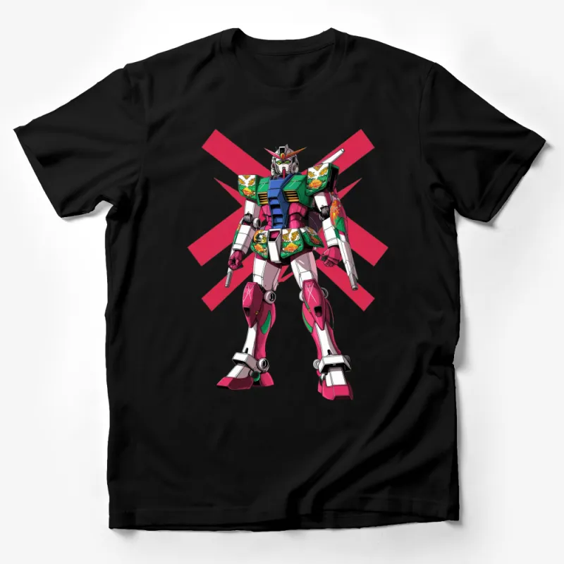 Colorful Robot Warrior Anime-Inspired Graphic T-Shirt, Vibrant Mecha Design Unisex Tee, Perfect Gift for Anime Fans Male T-Shirt