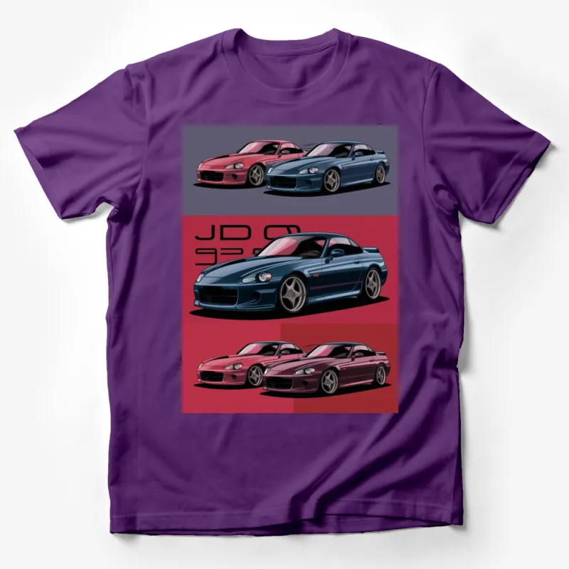 JDM Car T-Shirt, Vintage Sports Car Enthusiast Tee, Retro Colorful Car Illustration, Auto Lover Gift Idea for Him Male T-Shirt