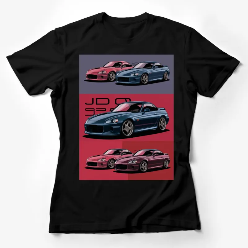 JDM Car T-Shirt, Vintage Sports Car Enthusiast Tee, Retro Colorful Car Illustration, Auto Lover Gift Idea for Him Female T-Shirt