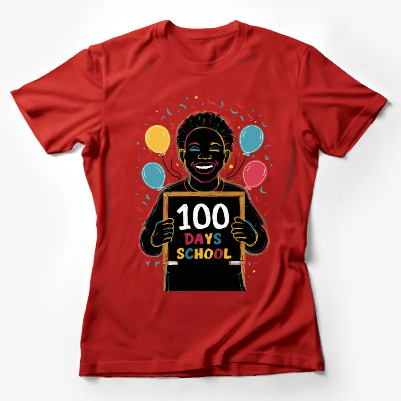 Celebratory 100 Days of School T-Shirt, Kids Milestone, Colorful Confetti and Balloons Design, Unisex Children's Clothing Female T-Shirt