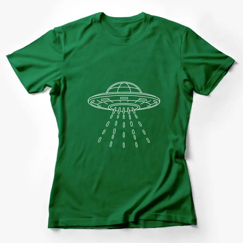 UFO Alien Spaceship Line Art T-Shirt, Minimalist Extraterrestrial Design Tee, Unisex Sci-Fi Apparel Female T-Shirt