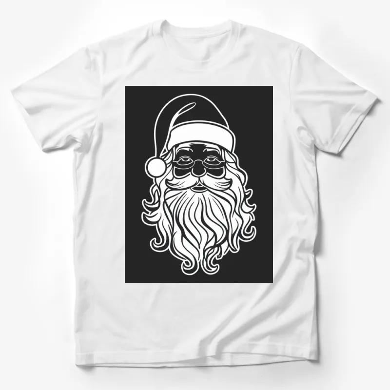 Santa Claus Face T-Shirt, Christmas Holiday Festive Apparel, Black and White Santa Graphic Tee, Unisex Male T-Shirt