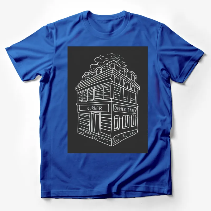 Vintage Corner Store Line Art T-Shirt, Urban Sketch Style Tee, Unique Graphic T-Shirt Design for All Ages Male T-Shirt