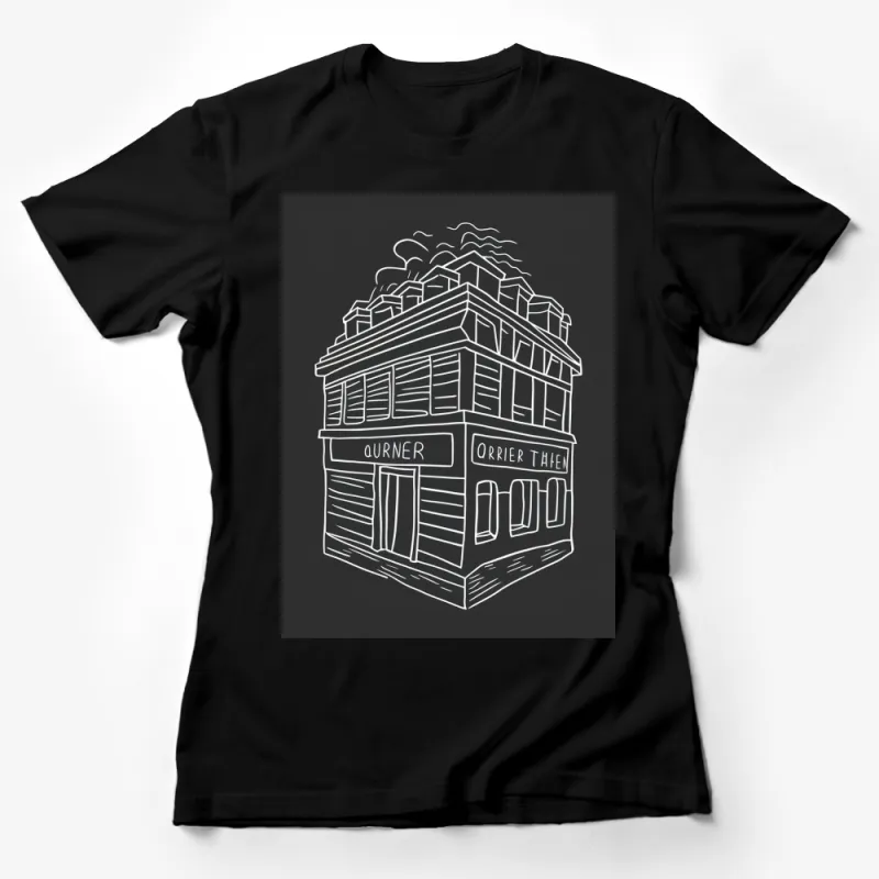 Vintage Corner Store Line Art T-Shirt, Urban Sketch Style Tee, Unique Graphic T-Shirt Design for All Ages Female T-Shirt