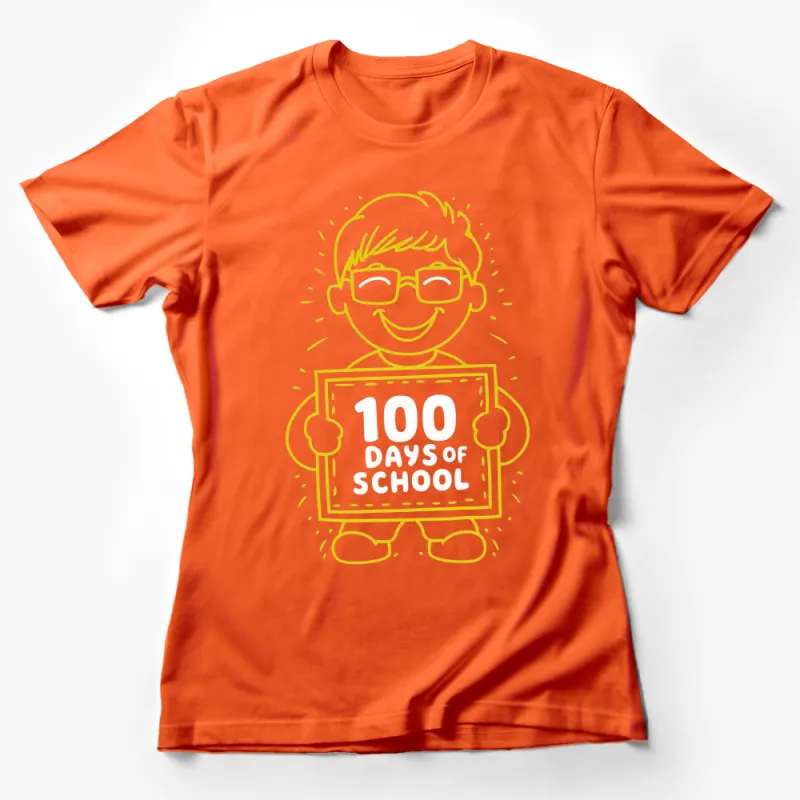 Kids 100 Days of School Celebration T-Shirt, Funny Cartoon Boy Graphic Tee, Yellow Design Female T-Shirt