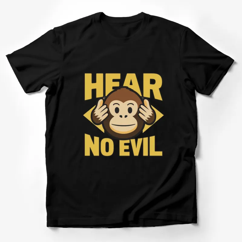 Hear No Evil Monkey T-Shirt, Cute Animal Graphic Tee, Fun Quote, Unisex Shirt for All Ages Male T-Shirt