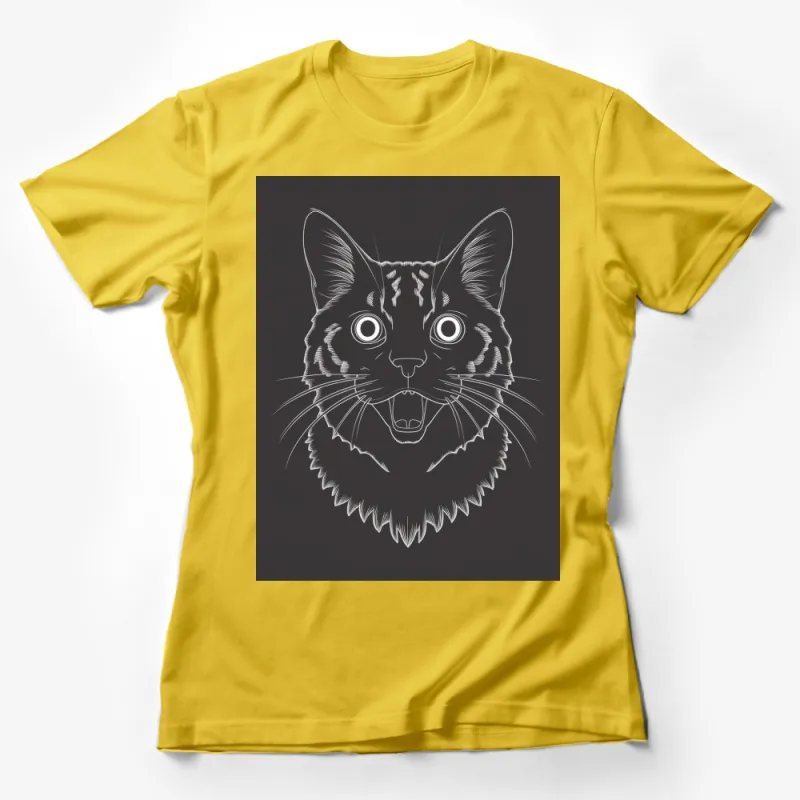 Striking White Line Art Cat Face T-Shirt, Unisex Artistic Cat Drawing Tee, Graphic Feline Lover Gift Female T-Shirt