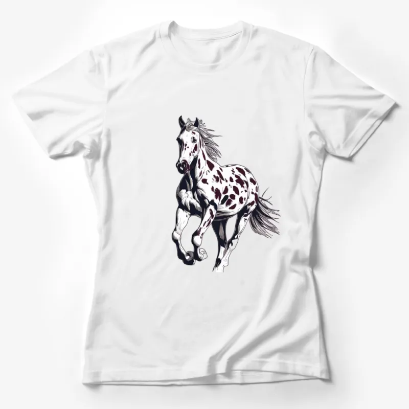 Majestic Galloping Horse T-Shirt, Appaloosa Horse Graphic Tee, Unique Animal Print Shirt for Equestrians Female T-Shirt