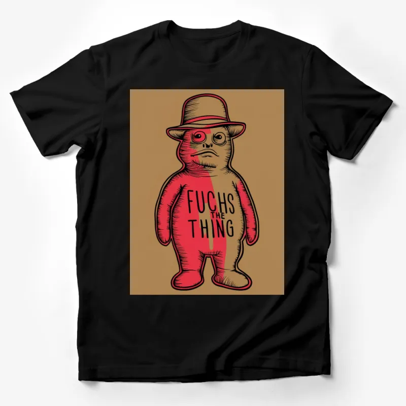 Funky Red Cartoon Character T-Shirt, Unique Graphic Tee, Eye-Catching Casual Wear Male T-Shirt