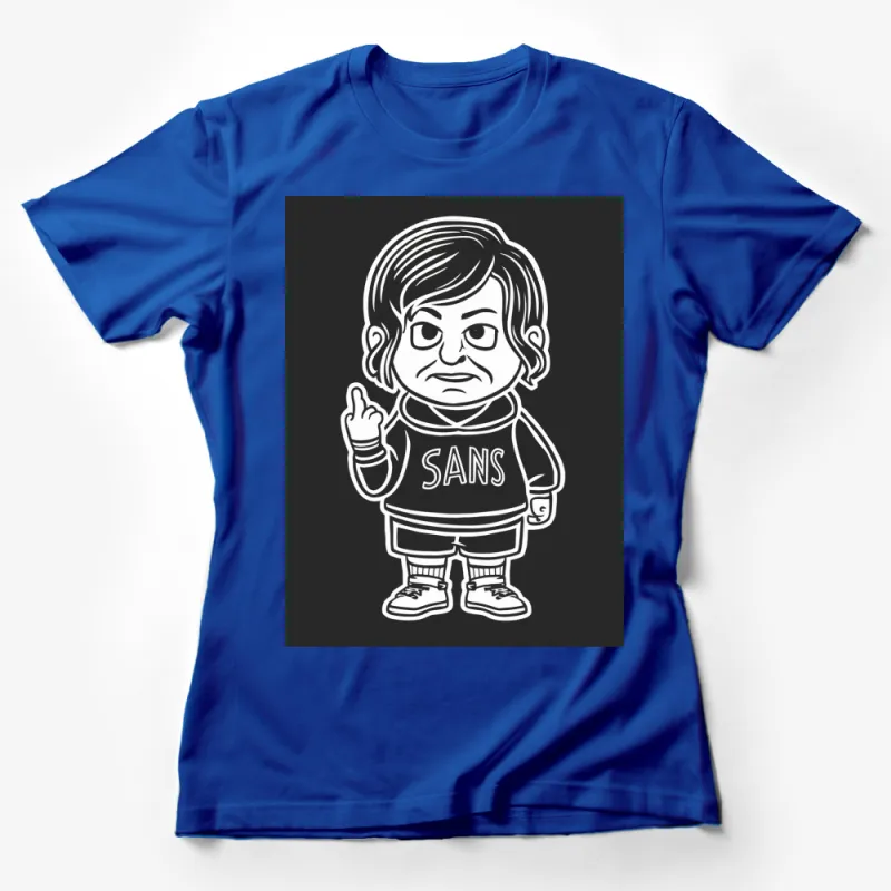 Sans Comic Character Black T-Shirt, Funny Unique Illustrated Tee, Cool Graphic Apparel, Unisex Female T-Shirt