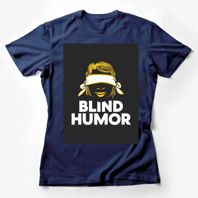 Blind Humor Graphic T-Shirt, Funny Blindfolded Face Design, Bold Yellow and Black Tee Female T-Shirt