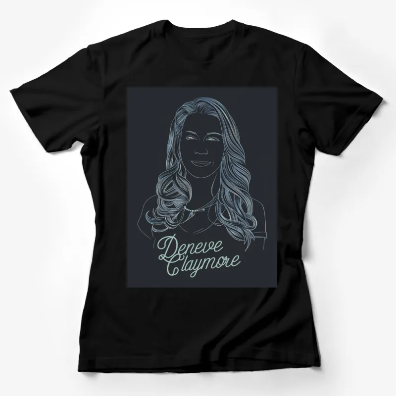 Deneve Claymore Blue Line Art Portrait T-Shirt, Modern Aesthetic Graphic Tee, Unique Digital Art Women's Top Female T-Shirt