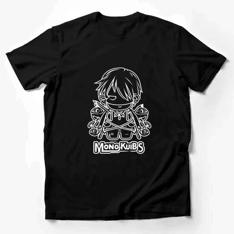 Anime-Inspired Cool Black T-Shirt with White Manga Character Design, Stylish Unisex Tee Male T-Shirt