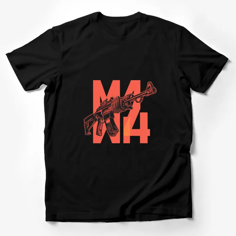 Military Rifle Graphic Tee, M14 Rifle Silhouette T-Shirt, Red and Black Design Male T-Shirt