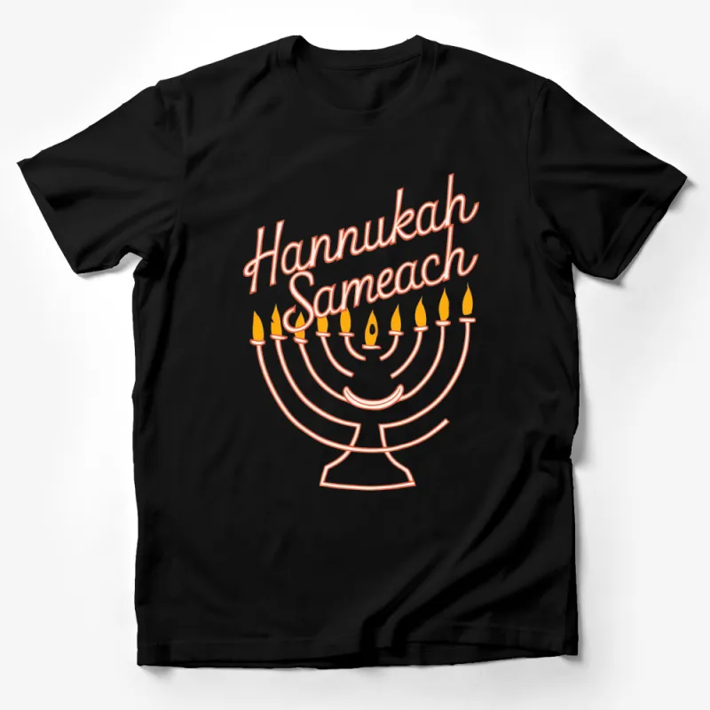 Hannukah Sameach T-Shirt, Jewish Holiday Menorah Design Shirt, Festive Winter Celebrations Tee Male T-Shirt