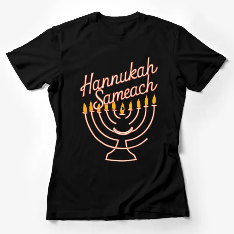 Hannukah Sameach T-Shirt, Jewish Holiday Menorah Design Shirt, Festive Winter Celebrations Tee Female T-Shirt