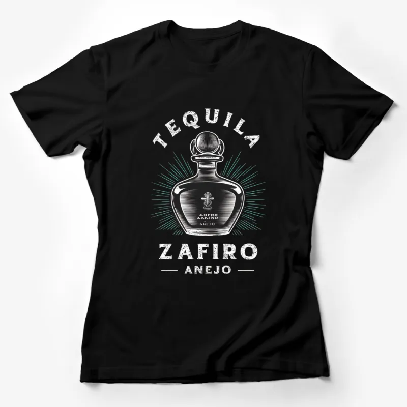 Zafiro Anejo Tequila Bottle Graphic T-Shirt, Classic Black and White Tee, Gift for Tequila Lovers Female T-Shirt