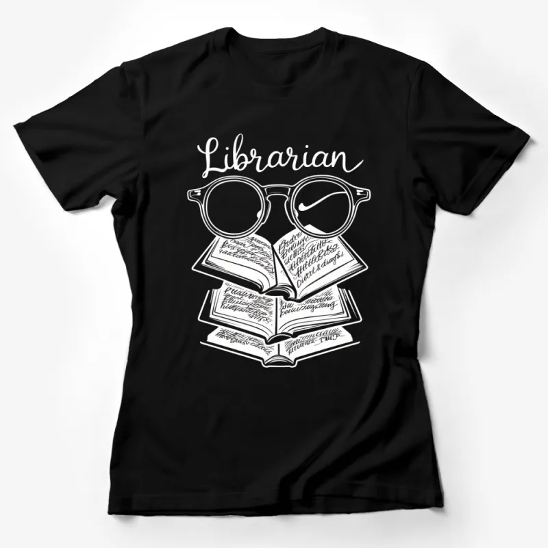 Librarian Love for Books T-Shirt, Bookworm Gift, Graphic Reading Glasses and Stacked Books Tee Female T-Shirt