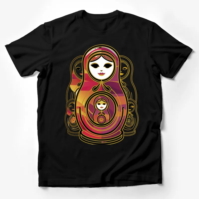 Colorful Matryoshka Doll Print T-Shirt, Russian Nesting Dolls Graphic Tee, Unique Folk Art Clothing, Gift for Her Male T-Shirt