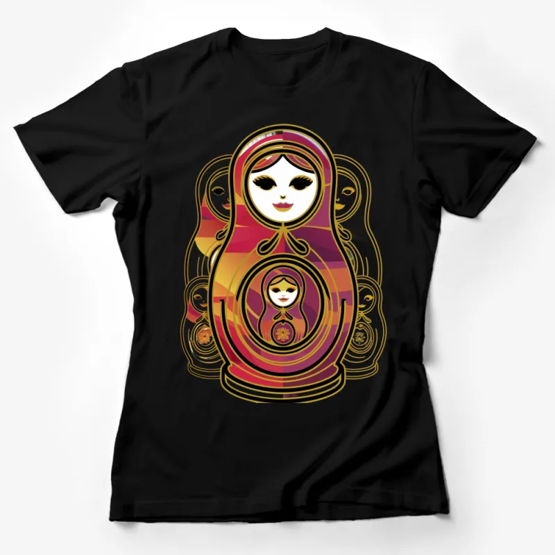 Colorful Matryoshka Doll Print T-Shirt, Russian Nesting Dolls Graphic Tee, Unique Folk Art Clothing, Gift for Her Female T-Shirt