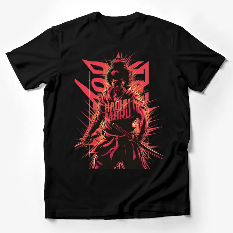 Samurai Warrior Graphic T-Shirt, Bold Red and Black Japanese Fighter Design, Streetwear Style Male T-Shirt