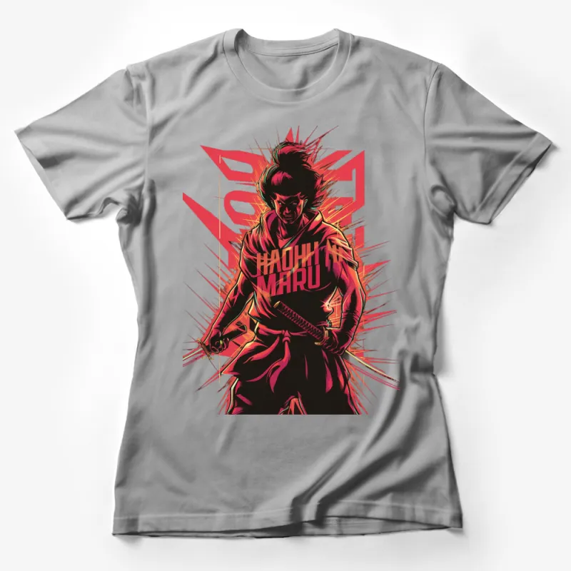 Samurai Warrior Graphic T-Shirt, Bold Red and Black Japanese Fighter Design, Streetwear Style Female T-Shirt