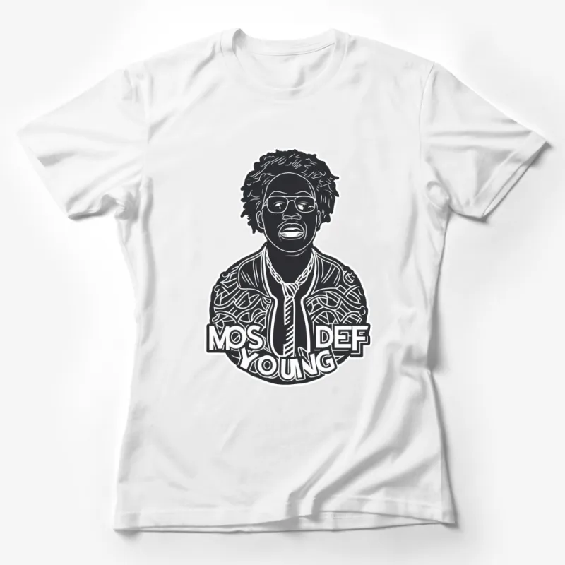 Mos Def Young Iconic Figure Graphic T-Shirt, Hip-Hop Inspired Black and White Tee, Unisex Fashion Female T-Shirt