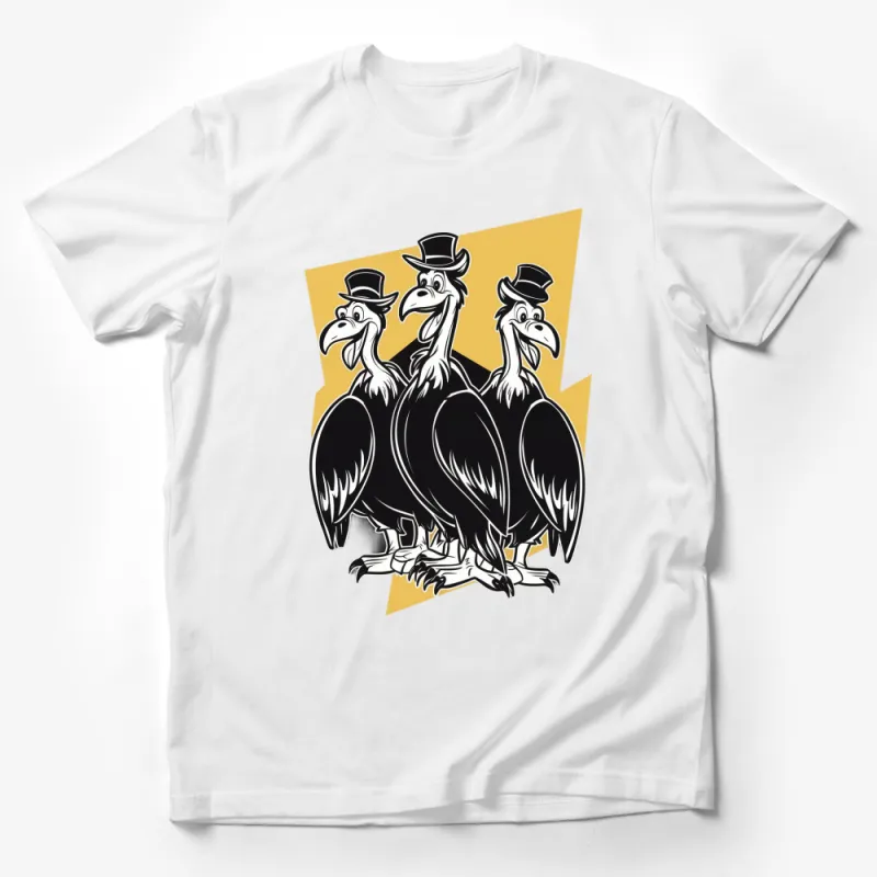 Unique Vulture Trio in Top Hats Graphic T-Shirt, Cool Bird Cartoon Illustration, Unisex Tee Male T-Shirt