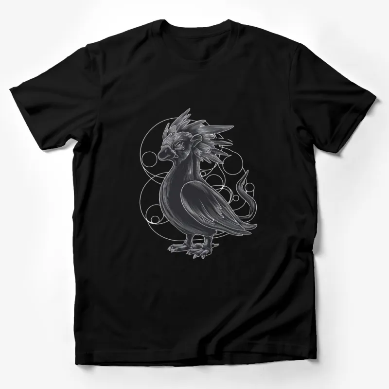 Mythical Creature Dragon Bird Graphic T-Shirt, Unique Fantasy Art Unisex Tee, Stylish Monochrome Creature Design Shirt Male T-Shirt