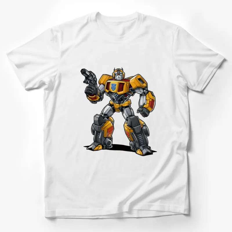 Retro Robot Warrior T-Shirt, Bold Graphic Print, Unisex Fashion Tee, Vintage Style Sci-Fi Apparel Male T-Shirt