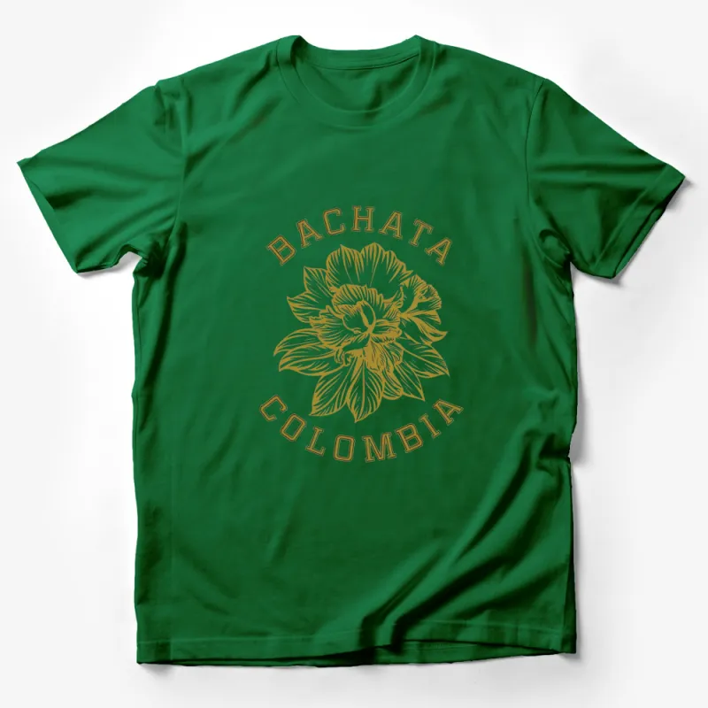 Bachata Colombia Golden Floral Design T-Shirt, Unisex Cotton Tee, Music Dance Casual Wear Male T-Shirt