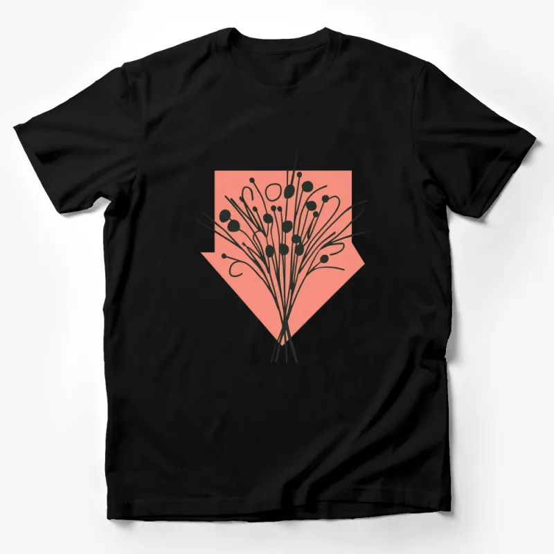 Modern Abstract Floral Print T-Shirt, Bold Black and Pink Graphic Tee, Artistic Unique Casual Wear, Unisex Male T-Shirt