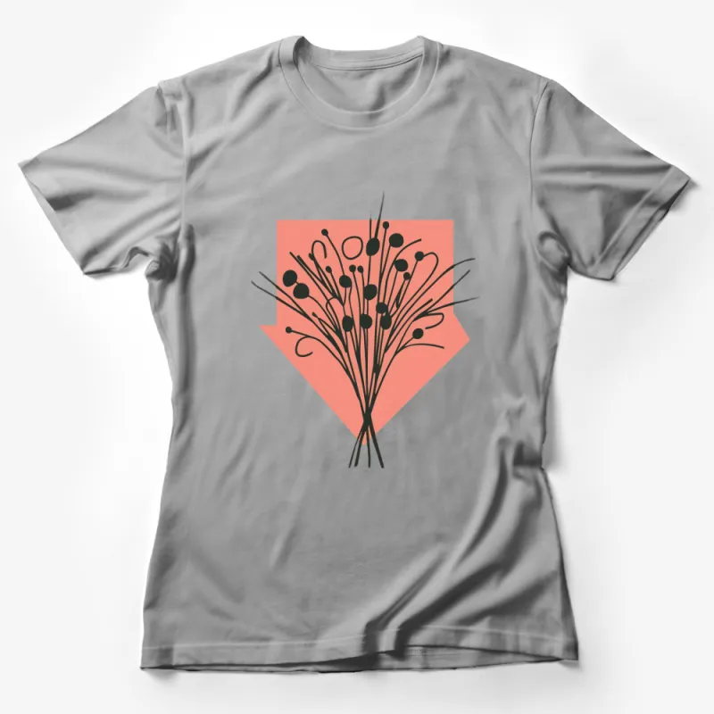 Modern Abstract Floral Print T-Shirt, Bold Black and Pink Graphic Tee, Artistic Unique Casual Wear, Unisex Female T-Shirt