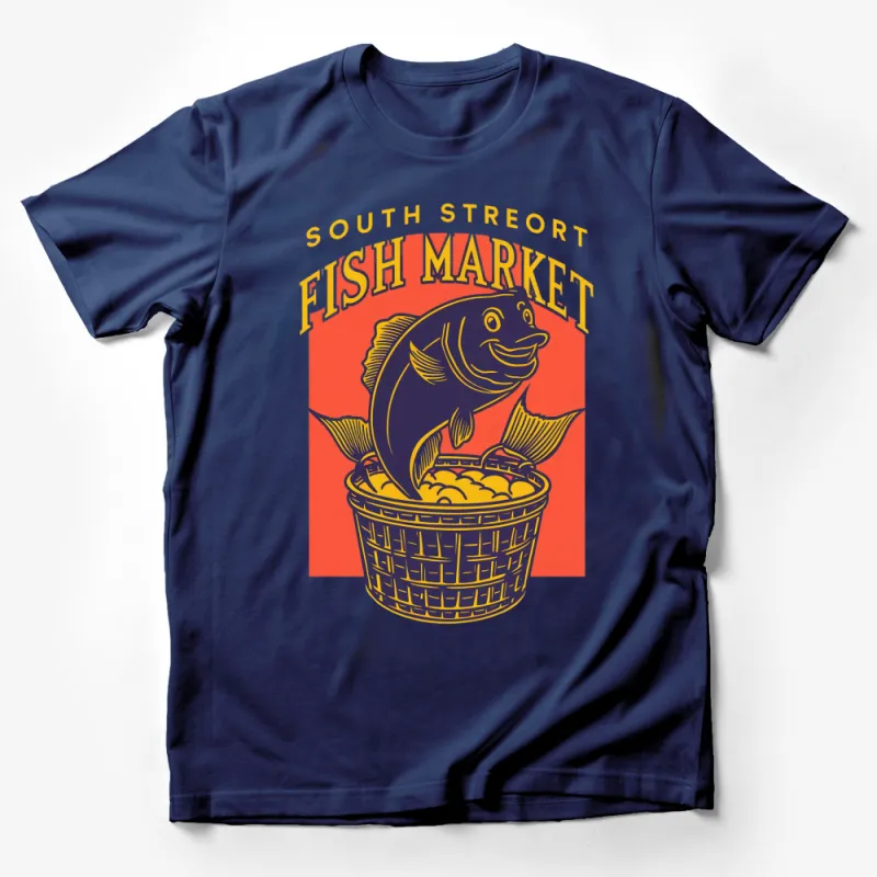 South Street Fish Market Vintage Style T-Shirt, Retro Fish Graphic Tee, Casual Streetwear, Summer Fashion Top Male T-Shirt