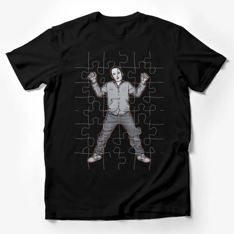 Unique Puzzle Piece Graphic T-Shirt, Abstract Face Design, Jigsaw Art, Modern Fashion Tee, Conversation Starter Male T-Shirt