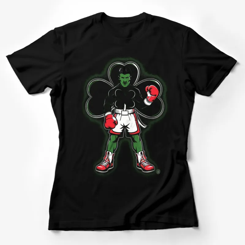 Irish Boxer T-Shirt, Saint Patrick's Day Shirt, Men's Green Clover Boxing Tee, Athletic Fighter Apparel, Patriotic Irish Gift Female T-Shirt