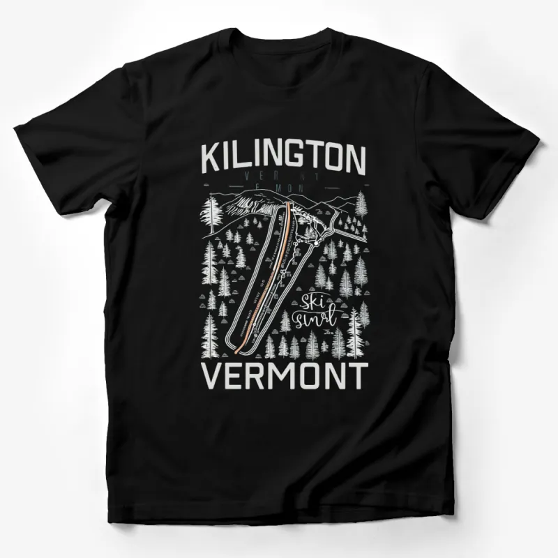 Killington Vermont Ski Map T-Shirt, Vintage Style Ski Resort Graphic Tee, Winter Sports Souvenir Male T-Shirt