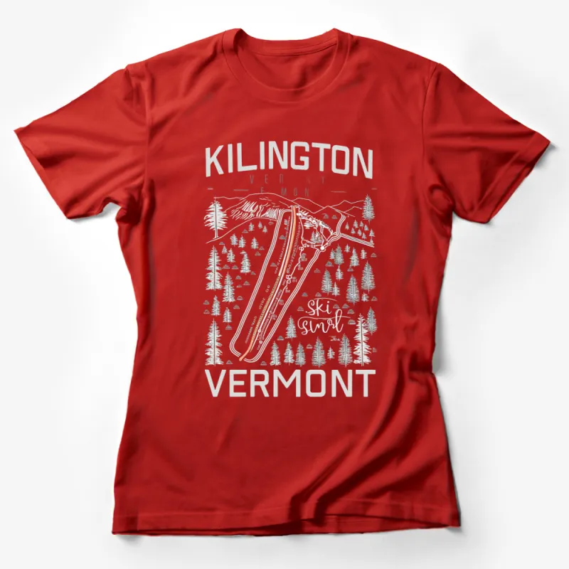 Killington Vermont Ski Map T-Shirt, Vintage Style Ski Resort Graphic Tee, Winter Sports Souvenir Female T-Shirt