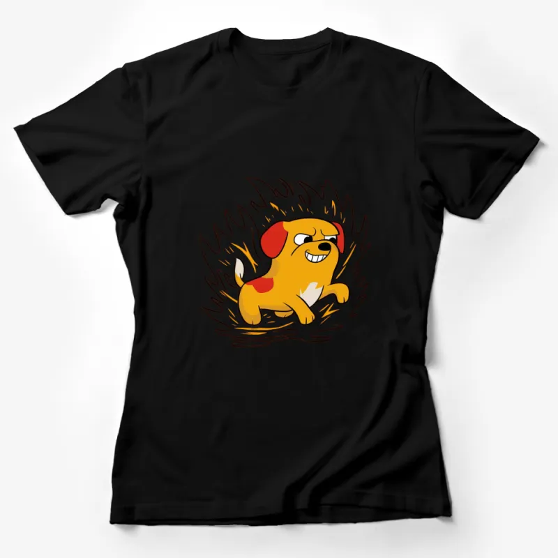 Cartoon Fire Dog T-Shirt, Cute Angry Dog Graphic Tee, Unisex Adult and Kids Sizes Female T-Shirt