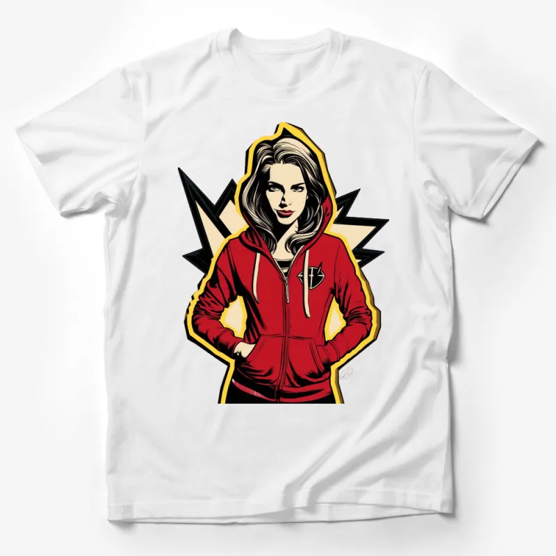 Cool Red Hoodie Girl Comic Art T-Shirt, Vintage Pop Art Fashion, Unique Graphic Tee Male T-Shirt