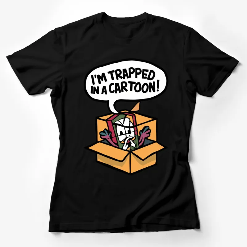 Funny Cartoon Character Trapped in a Box T-Shirt, Unique Graphic Tee, Unisex Adult Clothing Female T-Shirt