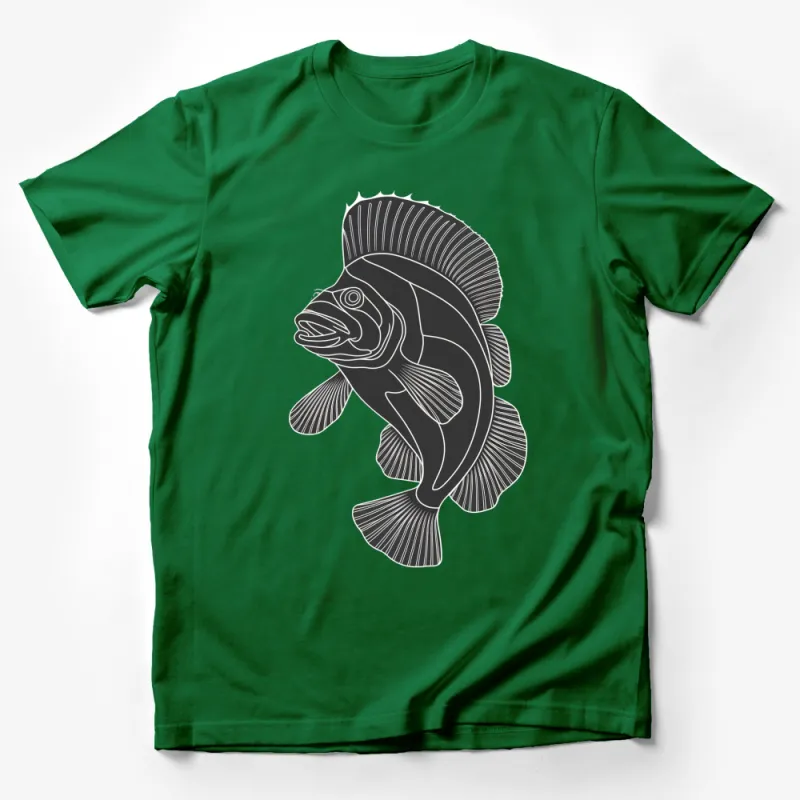 Stylish Black and White Fish Print T-Shirt, Graphic Tee for Fishing Enthusiasts, Casual Wear Male T-Shirt