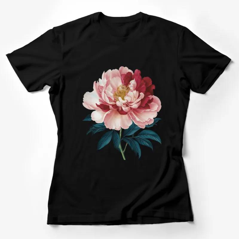 Floral T-Shirt with Large Pink Peony Print, Botanical Art, Women's Fashion Top, Elegant Nature Inspired Design Female T-Shirt