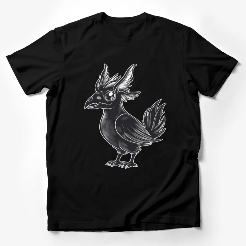 Unique Mythical Bird T-Shirt, Black and White Fantasy Creature, Artistic Graphic Tee, Enchanted Animal Design, Unisex Fashion Male T-Shirt