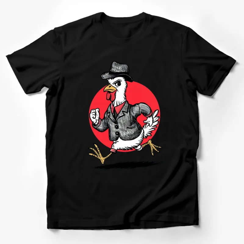 Funky Chicken in Suit and Hat Illustration, Unique Hipster Rooster T-Shirt, Cool Animal Graphic Tee Male T-Shirt