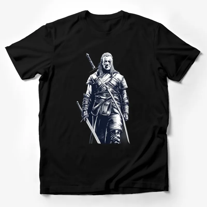 Fantasy Warrior T-Shirt, Medieval Knight Graphic Tee, Epic Swordsman Illustration, Unisex Clothing Male T-Shirt