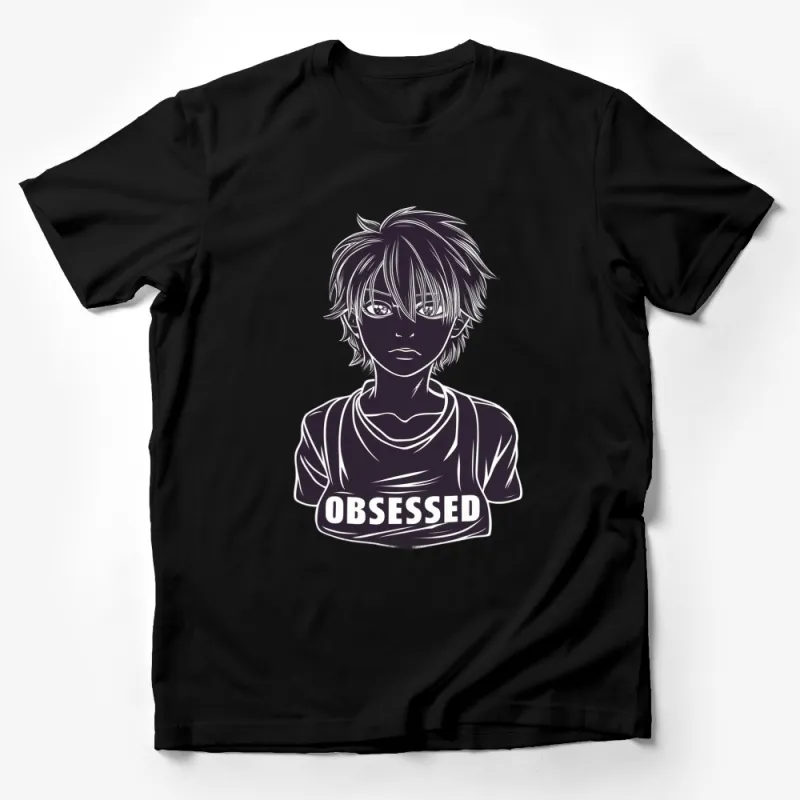 Obsessed Graphic T-Shirt, Trendy Anime Style Shirt, Black and White Manga Character Top, Unisex Tee Male T-Shirt