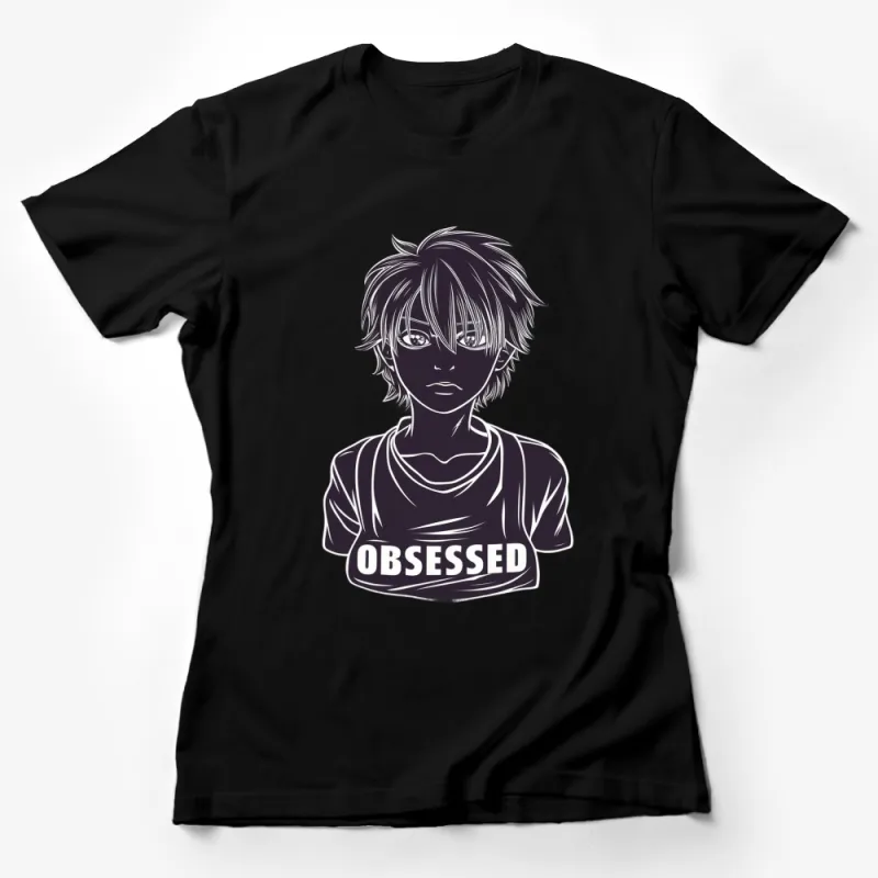 Obsessed Graphic T-Shirt, Trendy Anime Style Shirt, Black and White Manga Character Top, Unisex Tee Female T-Shirt