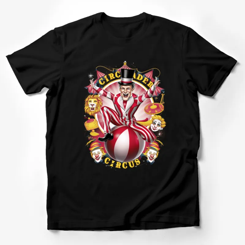 Vintage Circus Ringmaster T-Shirt, Classic Carnival Lion and Clowns Graphic Tee Male T-Shirt