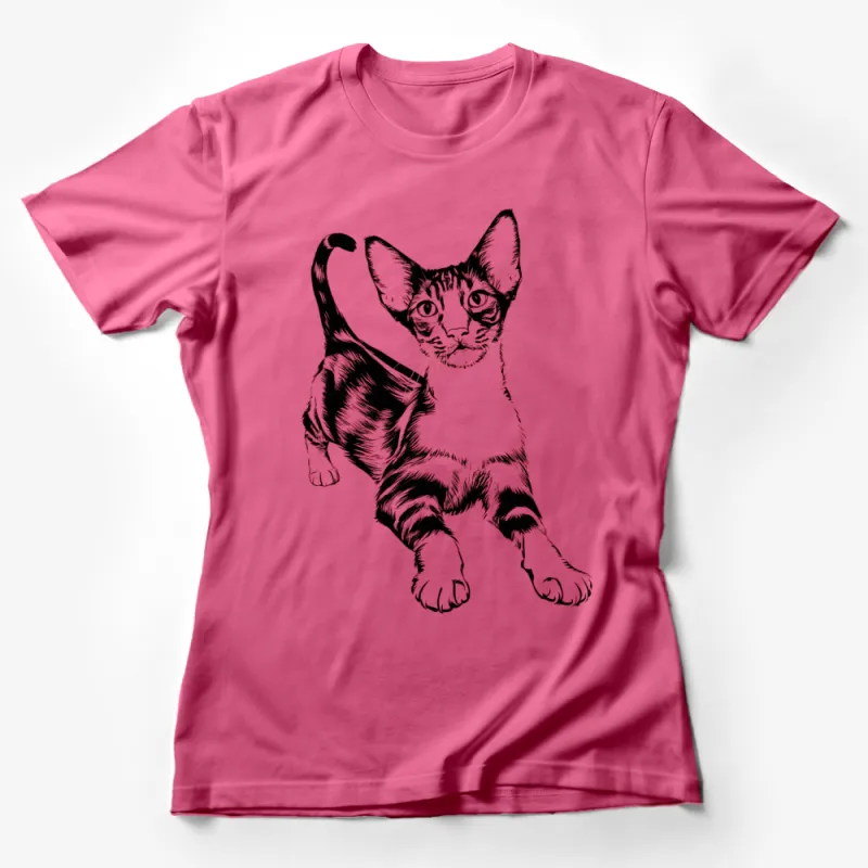 Cat Lovers T-Shirt, Unique Black and White Cat Illustration, Perfect Gift for Pet Owners, Trendy Graphic Tee Female T-Shirt